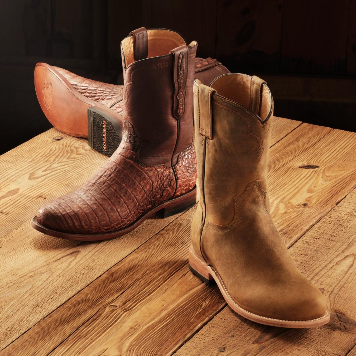 Men Ropers Stetson Puncher Boots Oily Brown