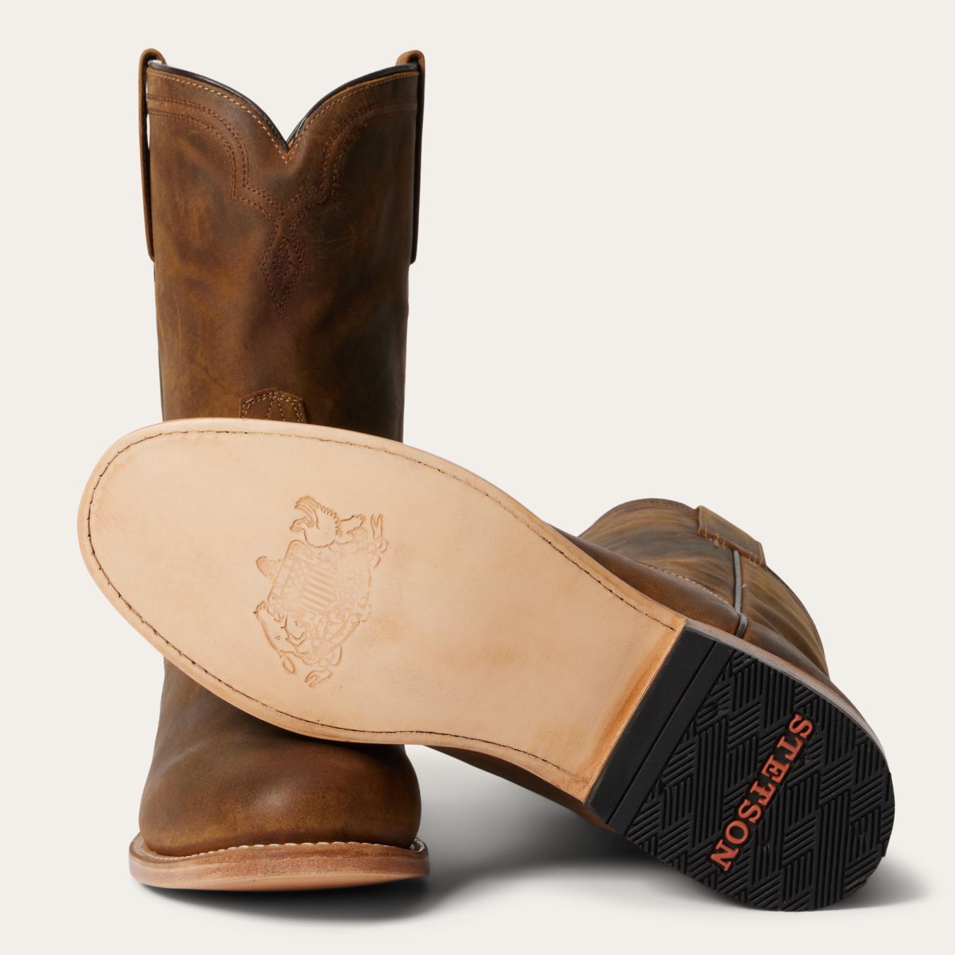 Men Ropers Stetson Puncher Boots Oily Brown