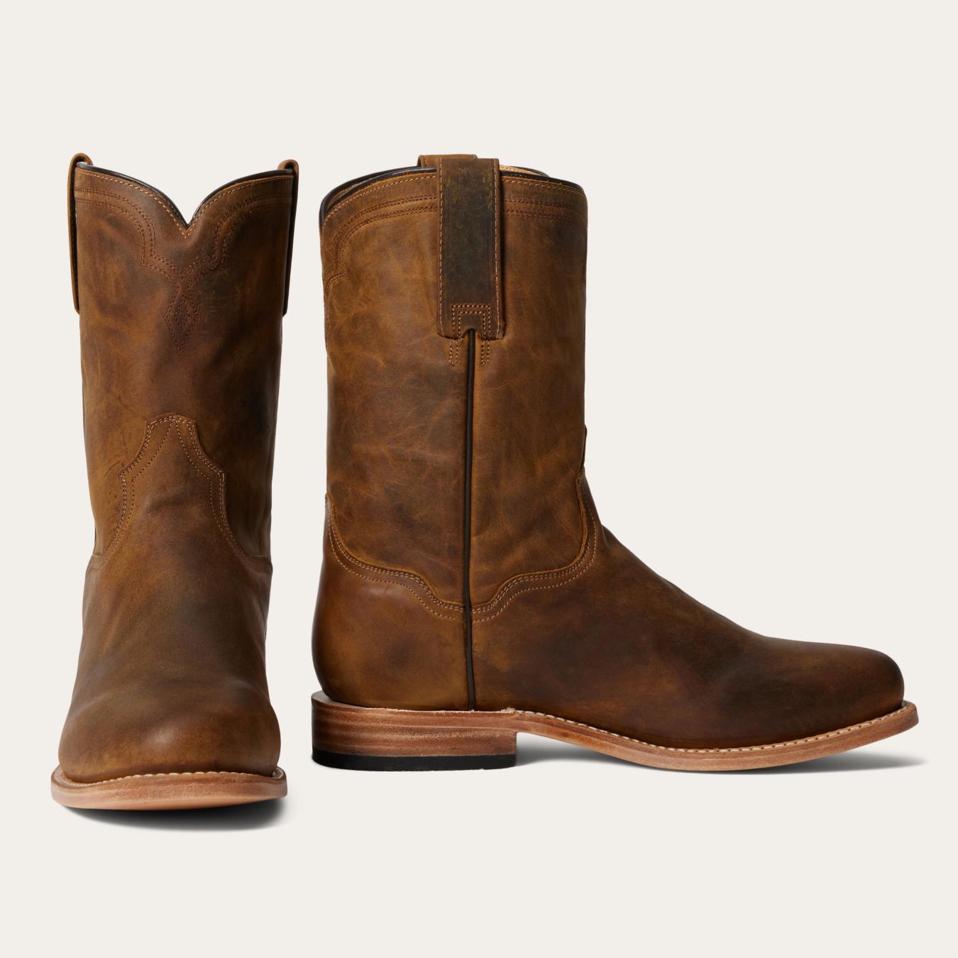 Men Ropers Stetson Puncher Boots Oily Brown