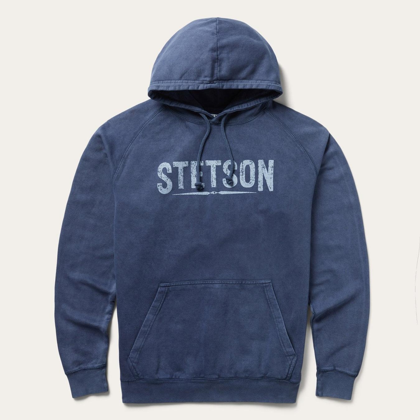 Men Sweaters & Hoodies Stetson Distressed Logo Hooded Sweatshirt Blue