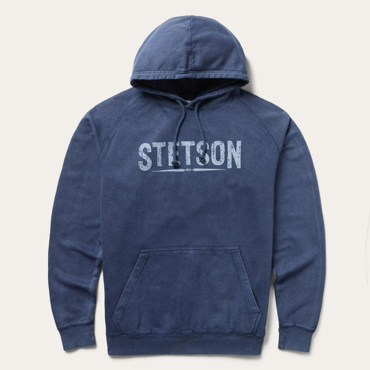Men Sweaters & Hoodies Stetson Distressed Logo Hooded Sweatshirt Blue