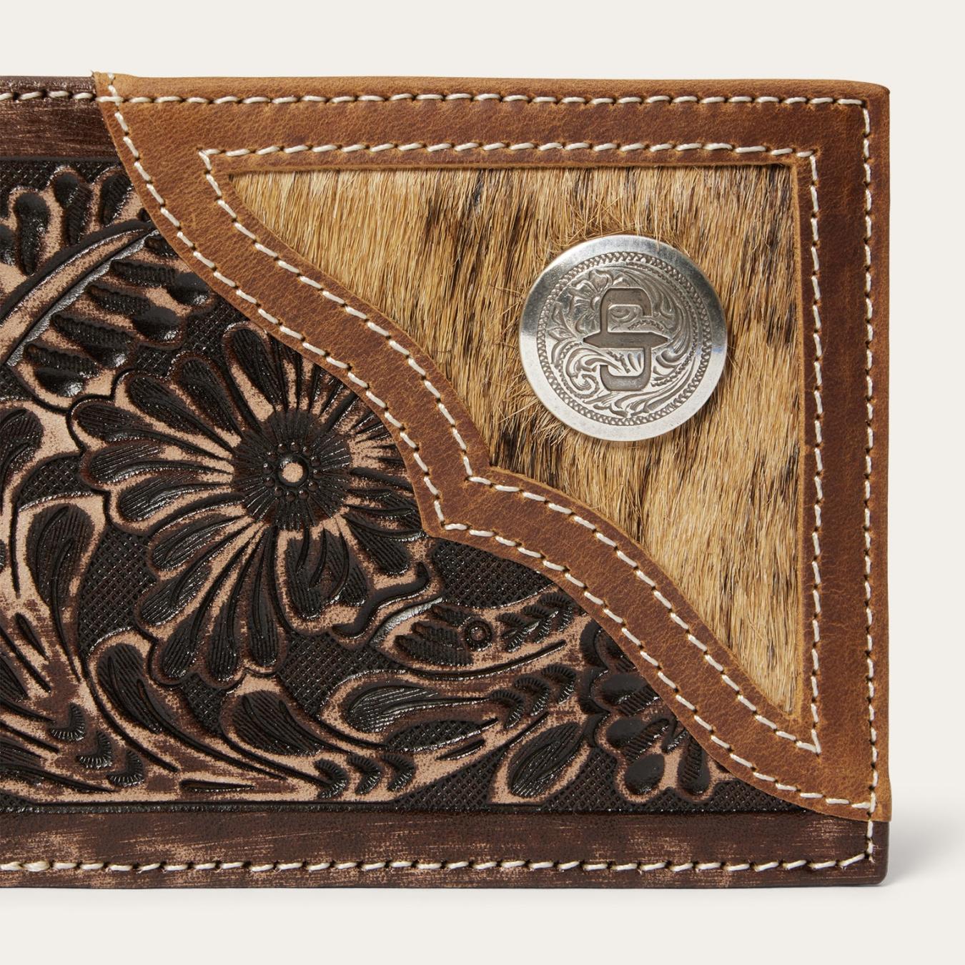 Men Wallets Stetson Hair-On-Hide Concho Bi-Fold Wallet Vintage Brown