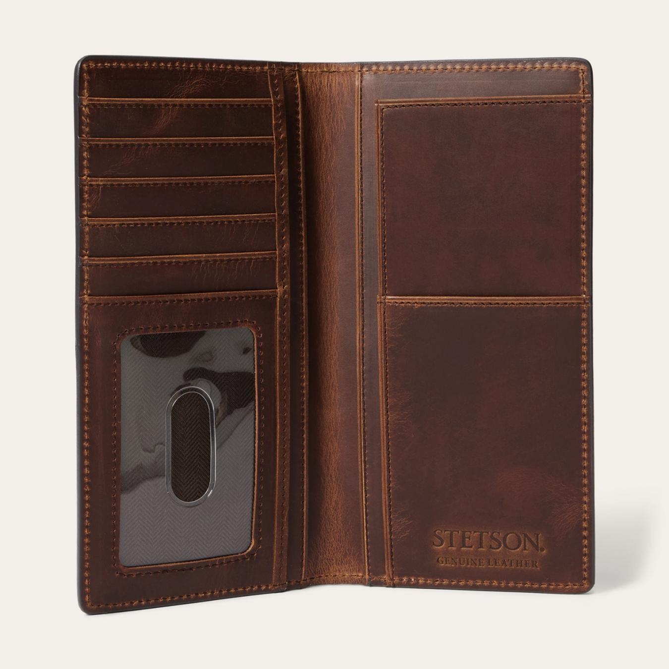Men Wallets Stetson Hair-On-Hide Concho Checkbook Vintage Brown