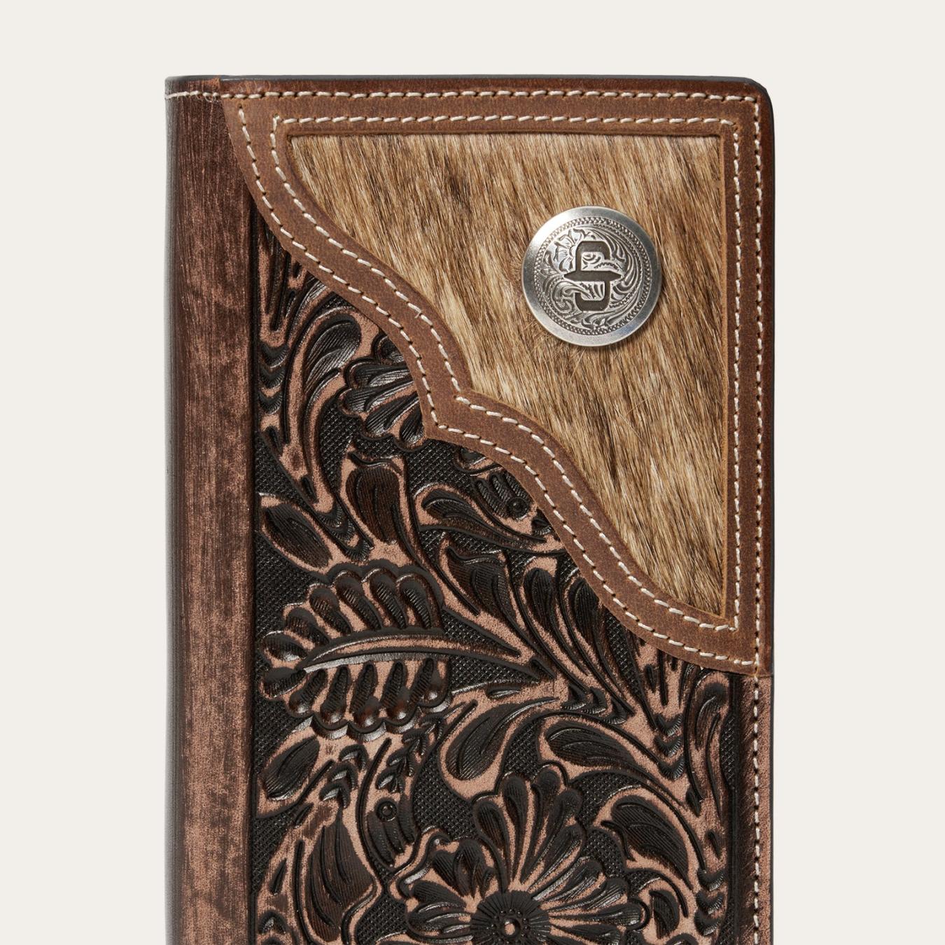 Men Wallets Stetson Hair-On-Hide Concho Checkbook Vintage Brown