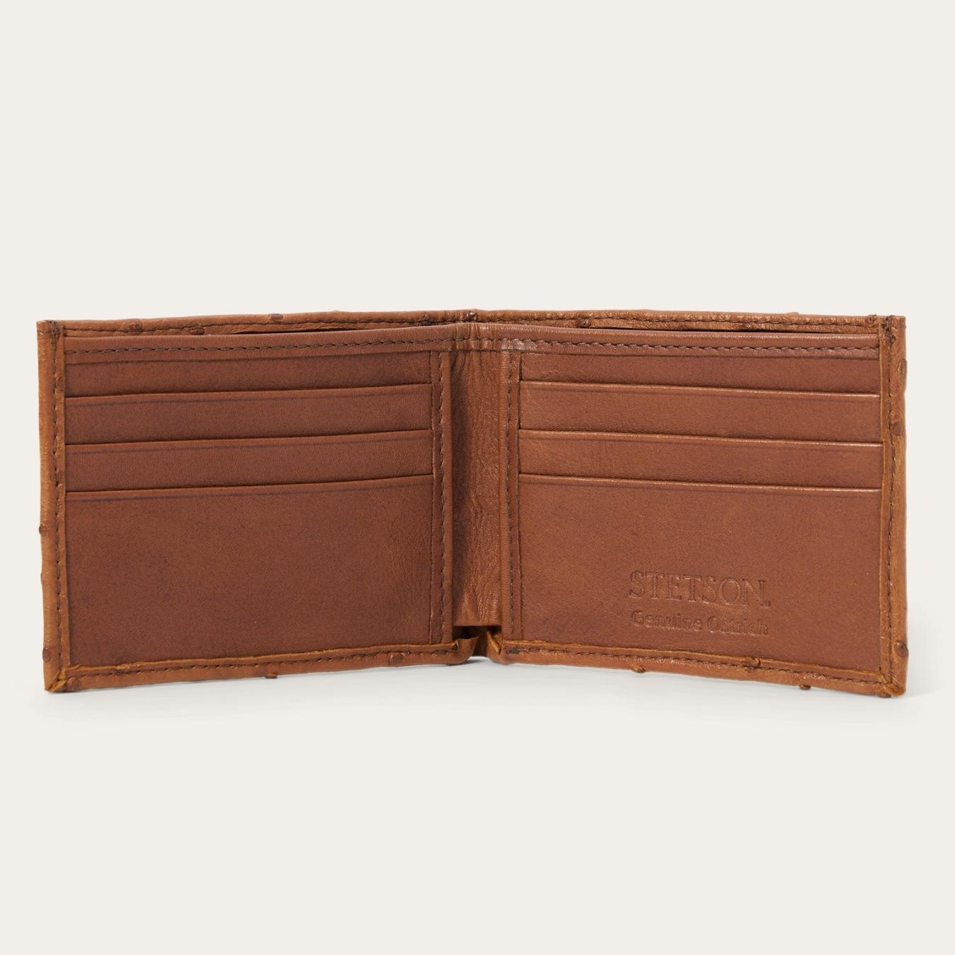 Men Wallets Stetson Ostrich Bi-Fold Wallet Antique Cognac