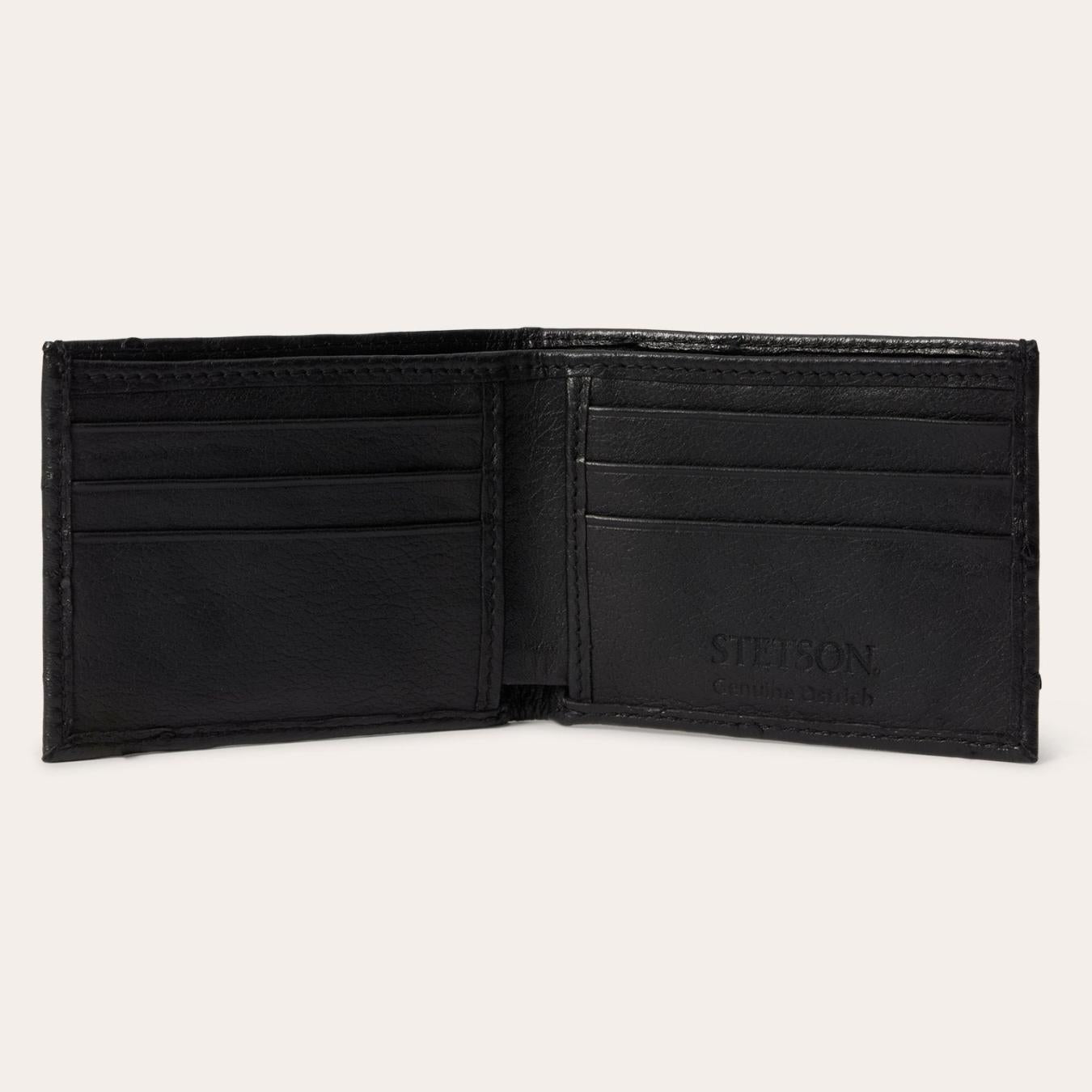 Men Wallets Stetson Ostrich Bi-Fold Wallet Black Cowboy Classic
