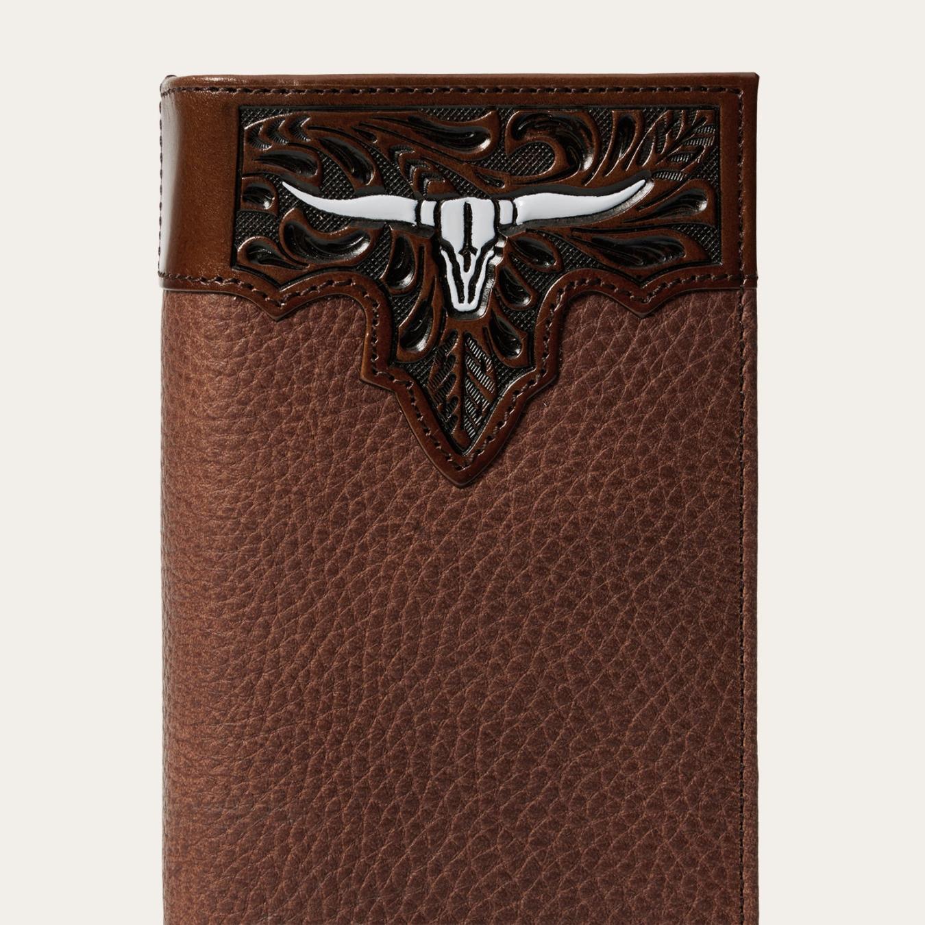 Men Wallets Stetson Steer Head Checkbook Brown