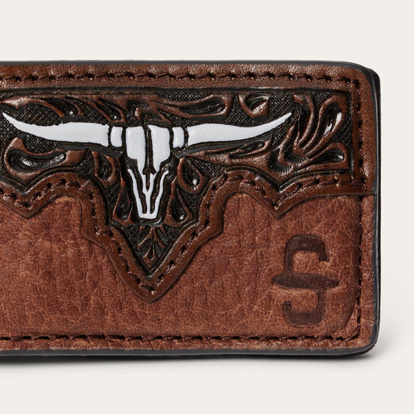 Men Wallets Stetson Steer Head Money Clip Brown