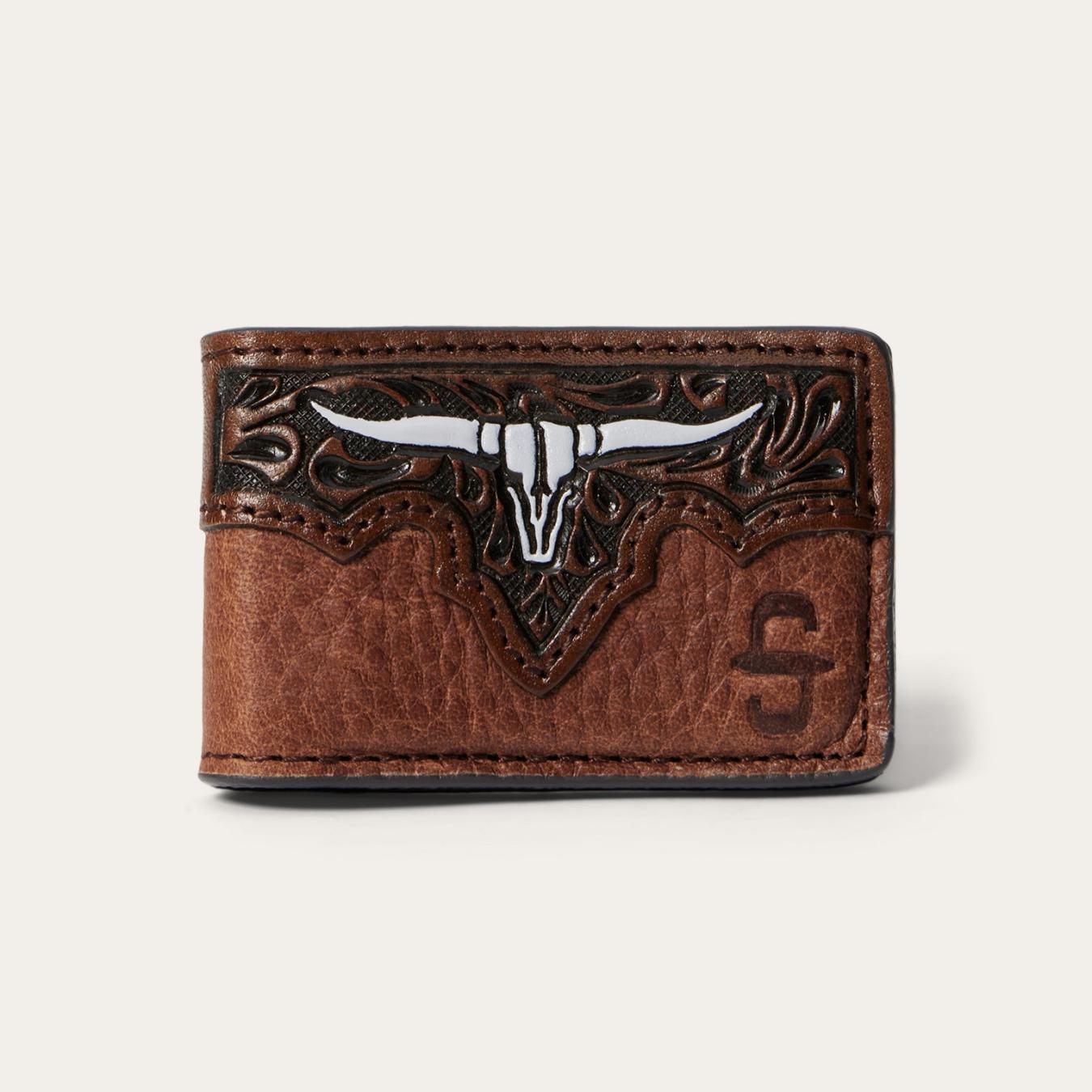 Men Wallets Stetson Steer Head Money Clip Brown