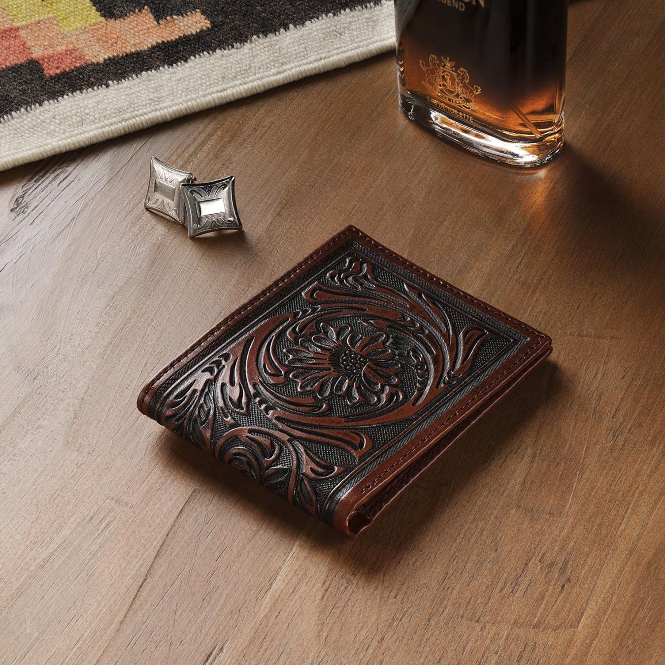 Men Wallets Stetson Tooled Bi-Fold Wallet Brown