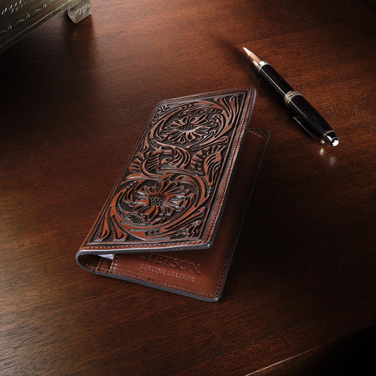 Men Wallets Stetson Tooled Checkbook Brown