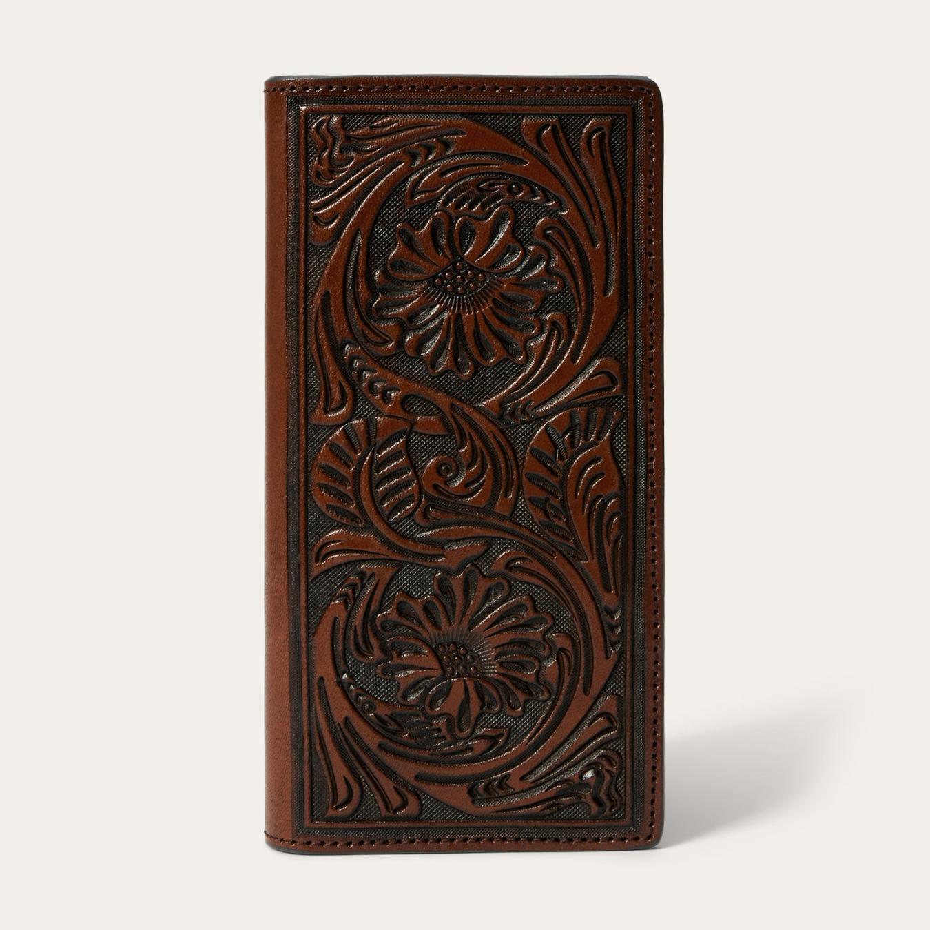 Men Wallets Stetson Tooled Checkbook Brown