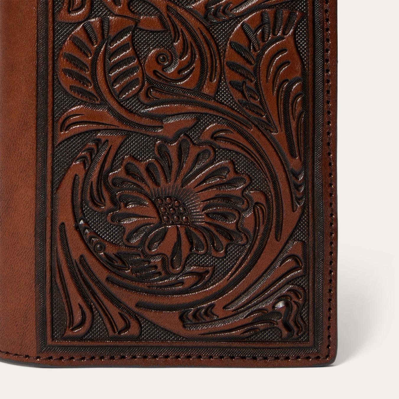 Men Wallets Stetson Tooled Checkbook Brown