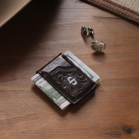 Men Wallets Stetson Tooled Embossed Croco Money Clip Brown