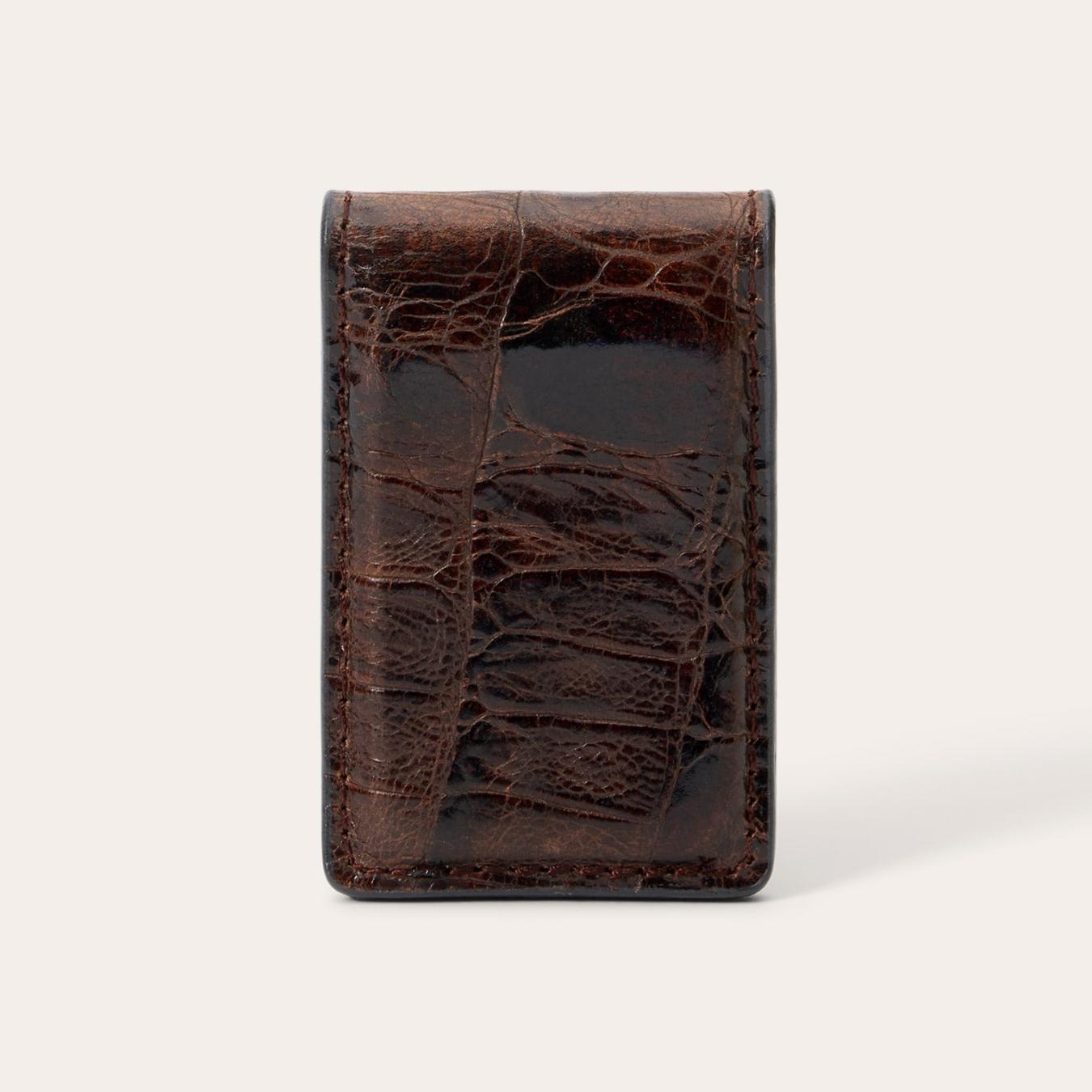 Men Wallets Stetson Tooled Embossed Croco Money Clip Brown