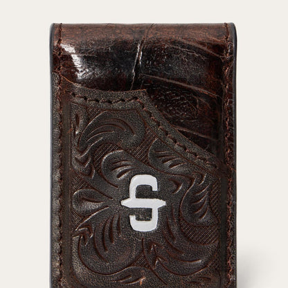 Men Wallets Stetson Tooled Embossed Croco Money Clip Brown