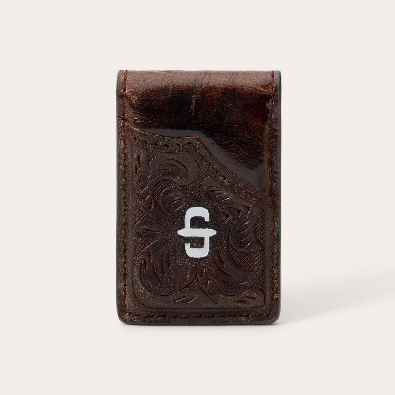 Men Wallets Stetson Tooled Embossed Croco Money Clip Brown