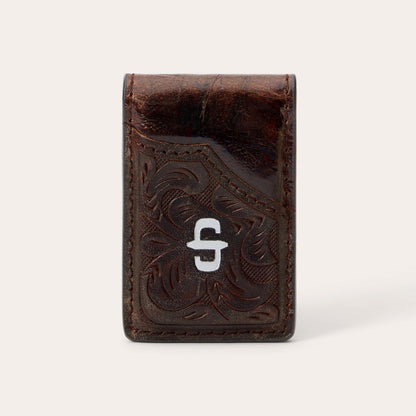 Men Wallets Stetson Tooled Embossed Croco Money Clip Brown
