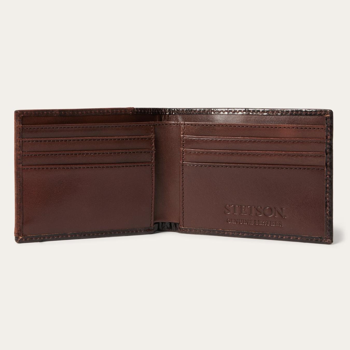 Men Wallets Stetson Tooled Embossed Ostrich Bi-Fold Wallet Brown