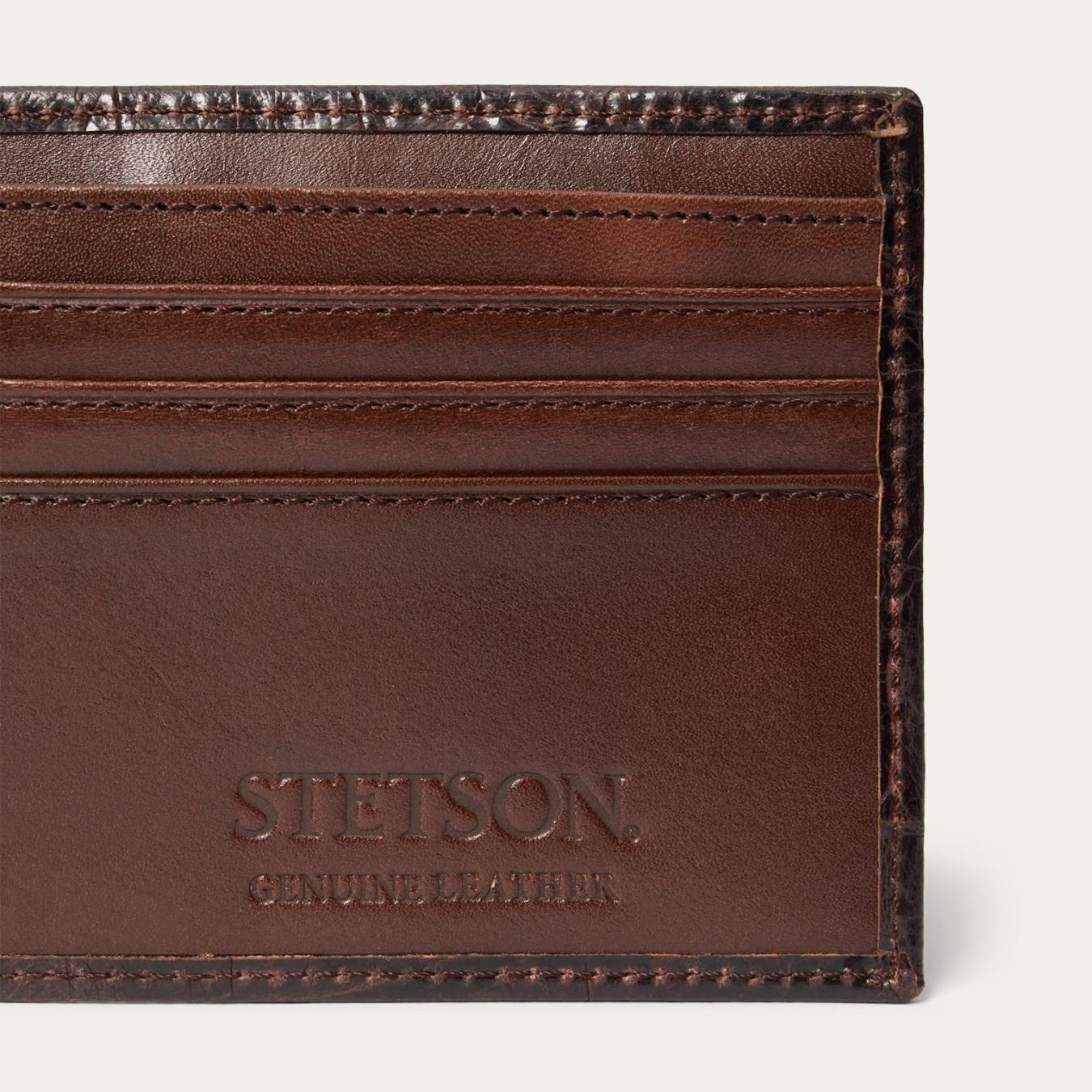 Men Wallets Stetson Tooled Embossed Ostrich Bi-Fold Wallet Brown