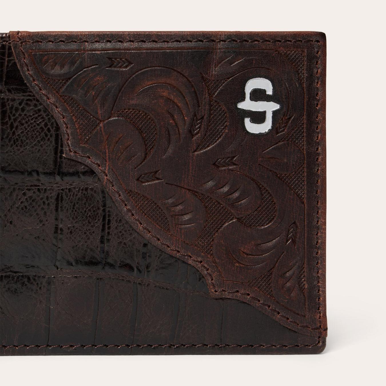 Men Wallets Stetson Tooled Embossed Ostrich Bi-Fold Wallet Brown
