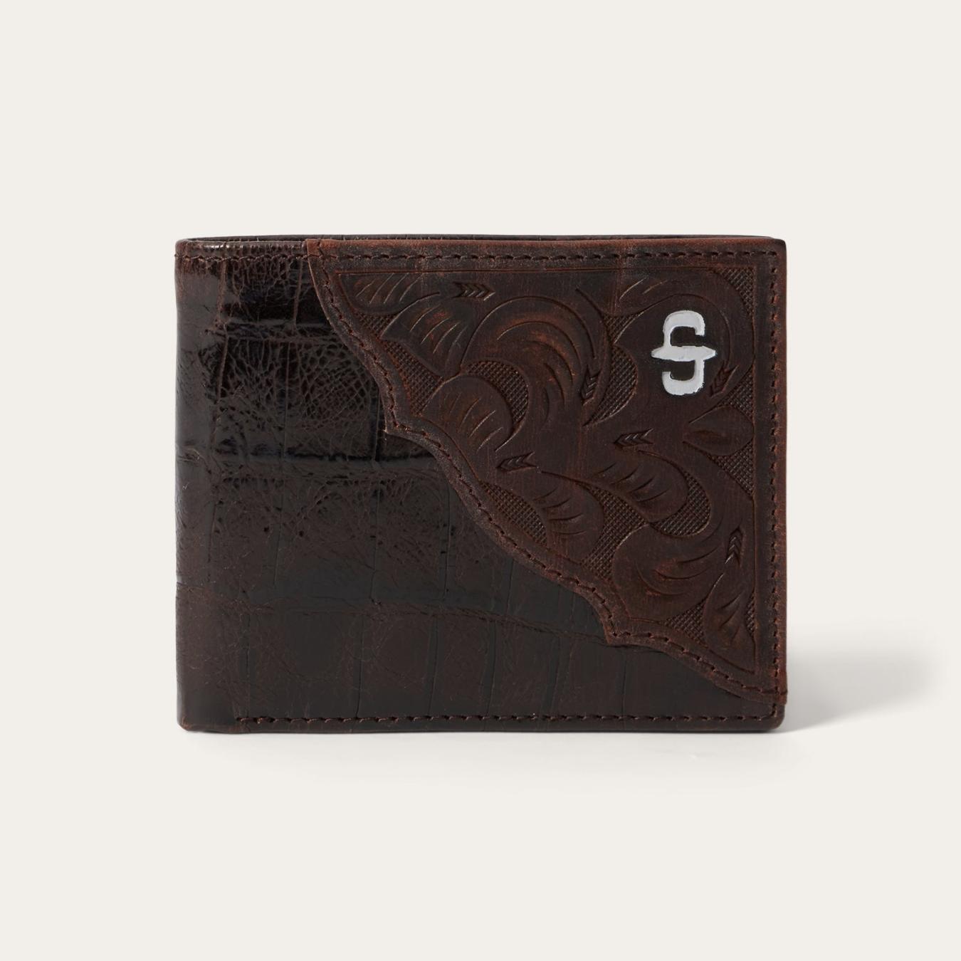 Men Wallets Stetson Tooled Embossed Ostrich Bi-Fold Wallet Brown