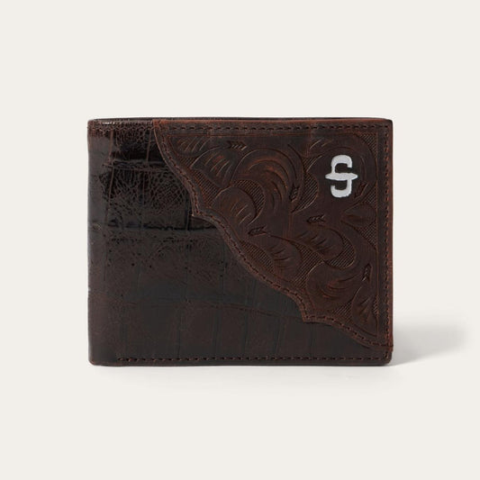 Men Wallets Stetson Tooled Embossed Ostrich Bi-Fold Wallet Brown