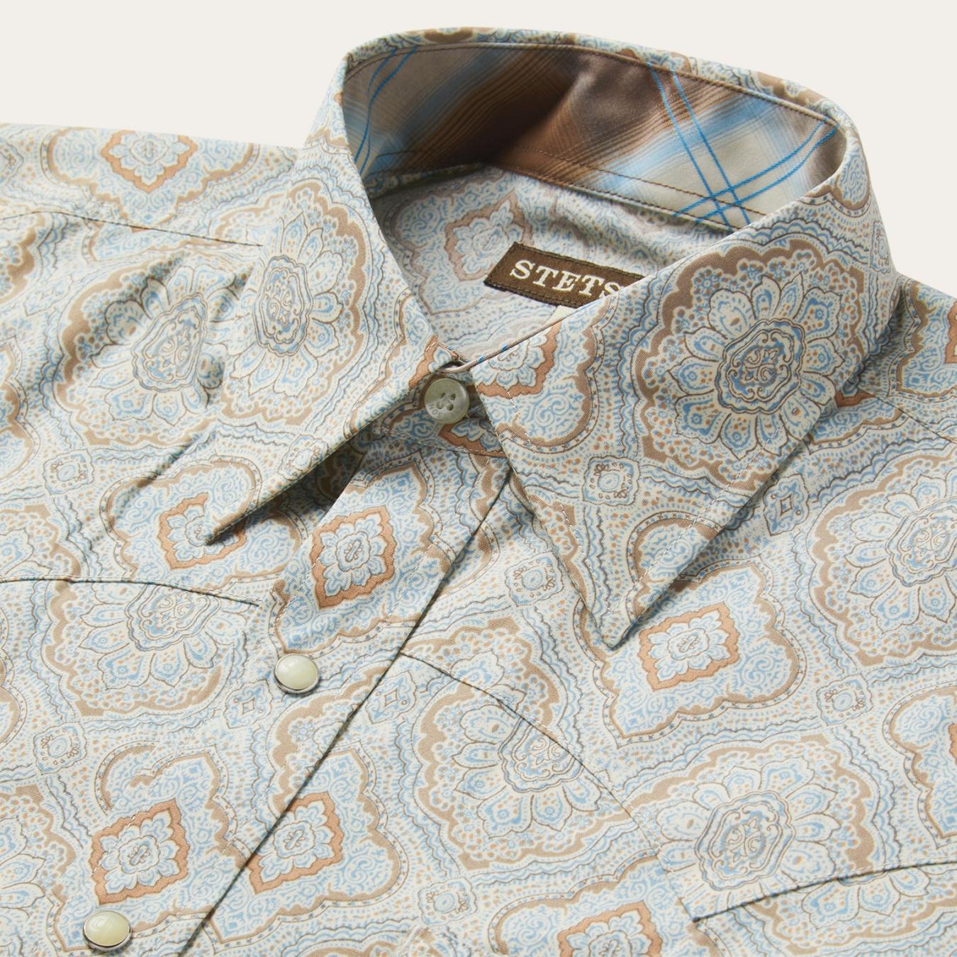 Men Western Shirts Stetson Aqua Paisley Print Western Shirt Green