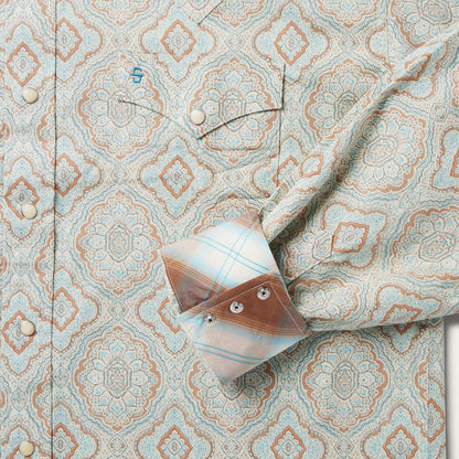 Men Western Shirts Stetson Aqua Paisley Print Western Shirt Green