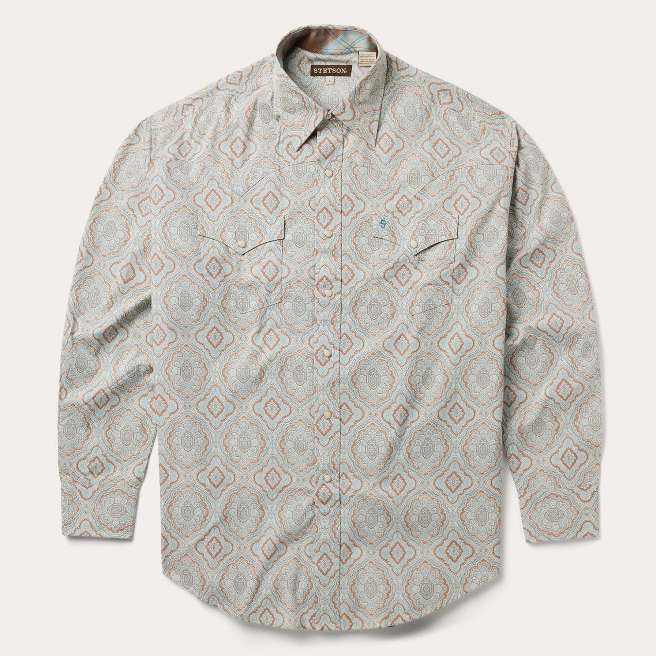 Men Western Shirts Stetson Aqua Paisley Print Western Shirt Green