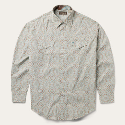 Men Western Shirts Stetson Aqua Paisley Print Western Shirt Green