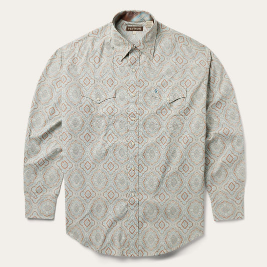 Men Western Shirts Stetson Aqua Paisley Print Western Shirt Green