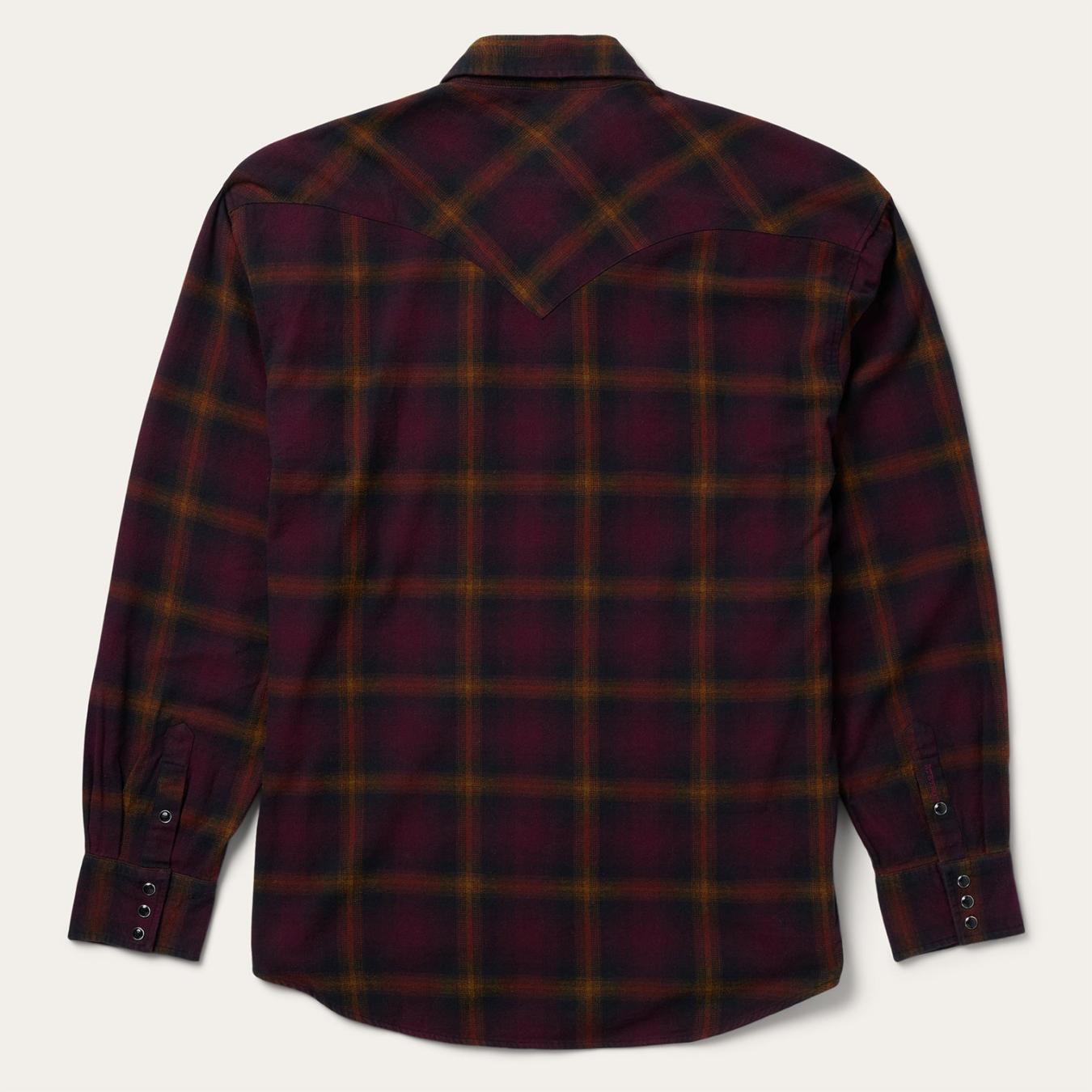 Men Western Shirts Stetson Black Wine Plaid Flannel Western Shirt Wine