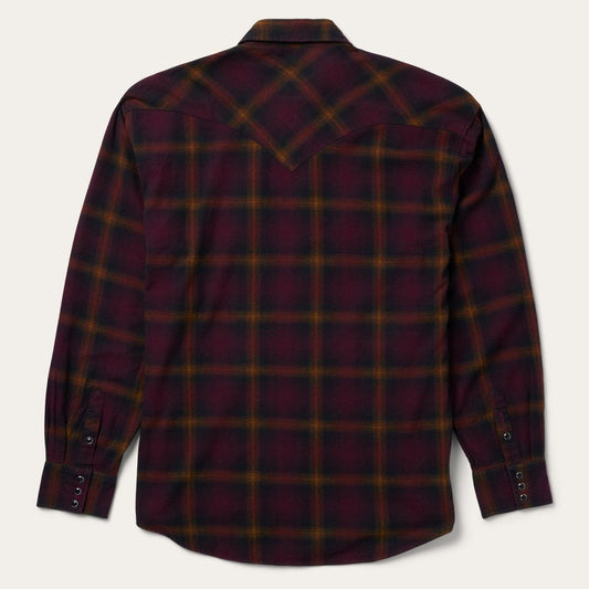 Men Western Shirts Stetson Black Wine Plaid Flannel Western Shirt Wine