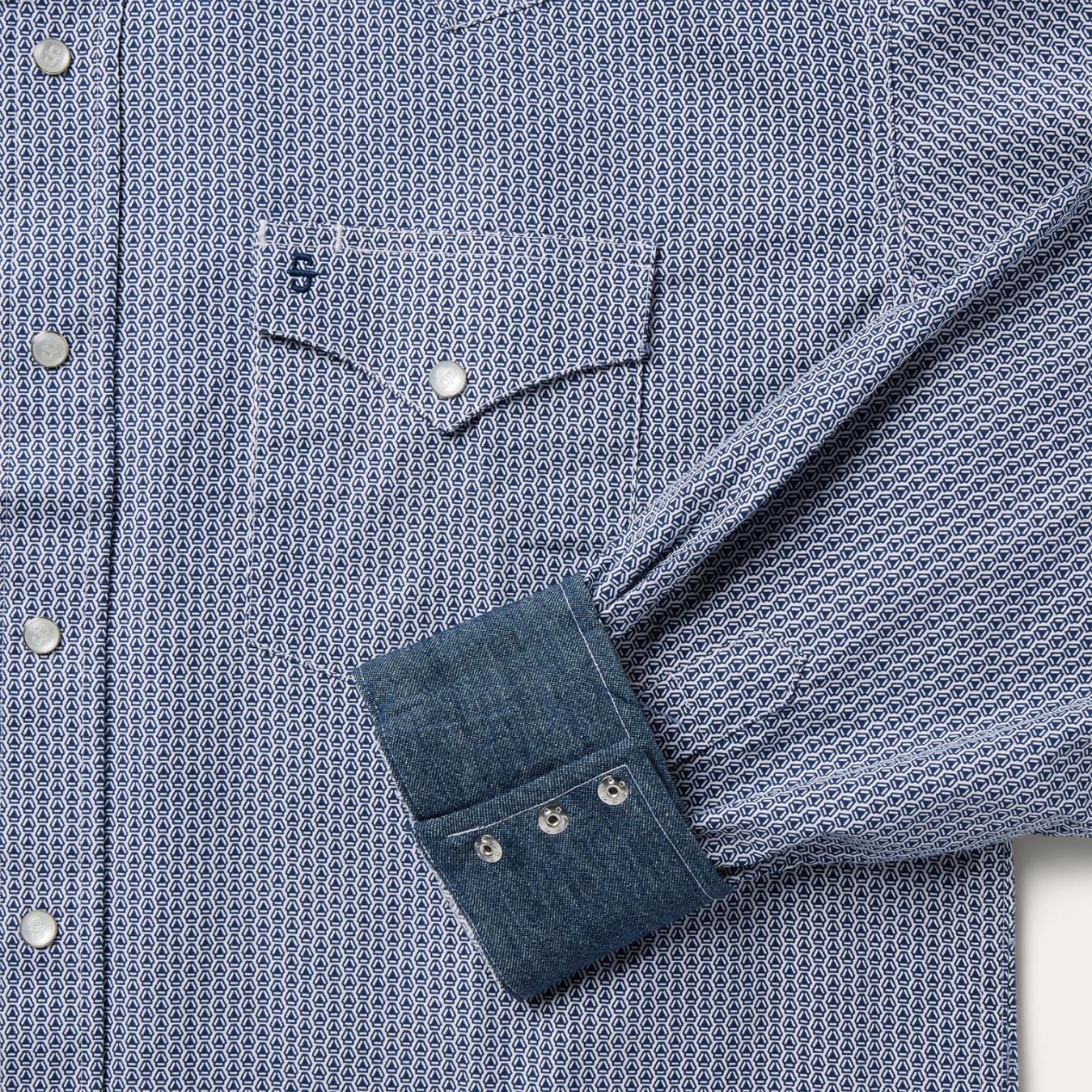 Men Western Shirts Stetson Blue Deco Geo Print Western Shirt Blue