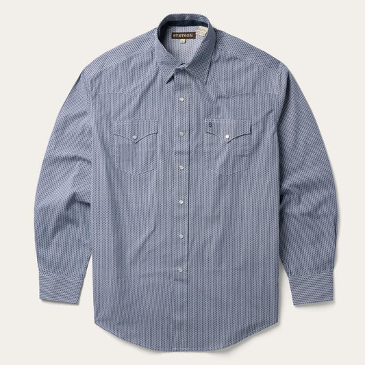 Men Western Shirts Stetson Blue Deco Geo Print Western Shirt Blue
