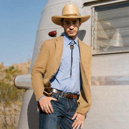 Men Western Shirts Stetson Blue End On End Solid Shirt Blue