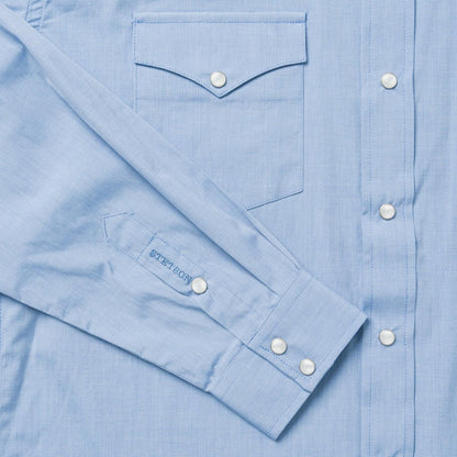 Men Western Shirts Stetson Blue End On End Solid Shirt Blue