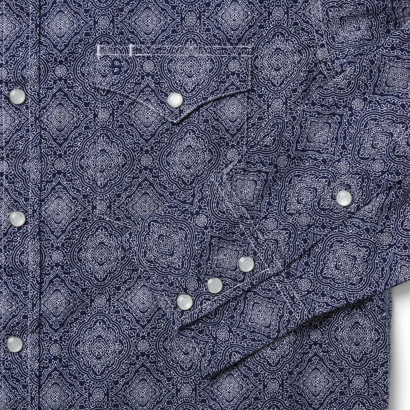 Men Western Shirts Stetson Blue Medallion Print Western Shirt Blue