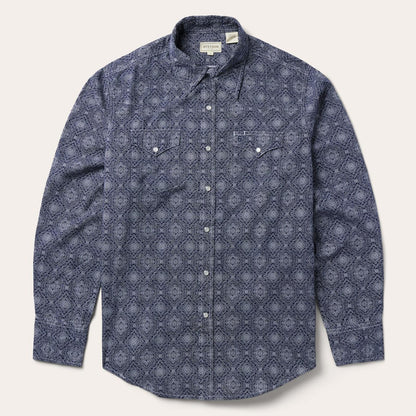 Men Western Shirts Stetson Blue Medallion Print Western Shirt Blue