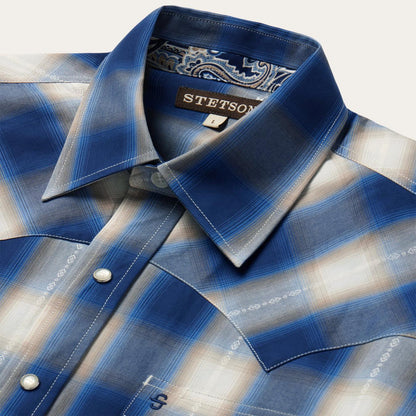 Men Western Shirts Stetson Blue Ombre Plaid Western Shirt Blue