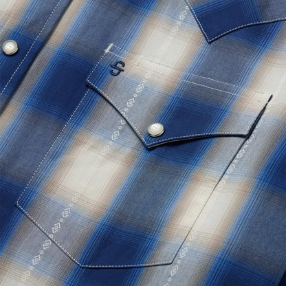 Men Western Shirts Stetson Blue Ombre Plaid Western Shirt Blue