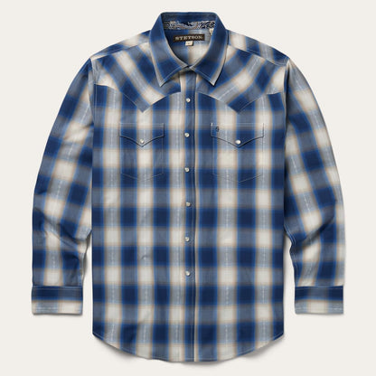 Men Western Shirts Stetson Blue Ombre Plaid Western Shirt Blue