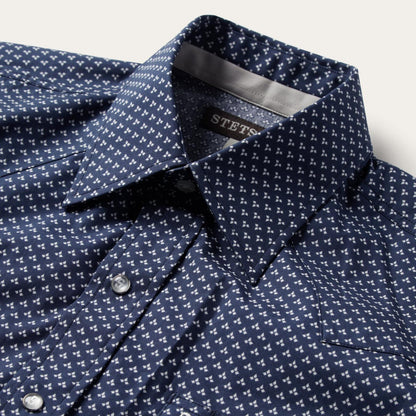 Men Western Shirts Stetson Blue Polaris Geo Print Western Shirt Blue