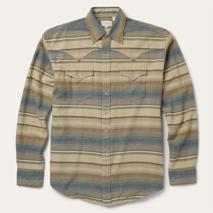 Men Western Shirts Stetson Blue Stripe Flannel Western Shirt Blue