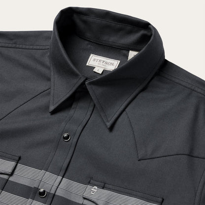 Men Western Shirts Stetson Border Stripe Twill Western Shirt Black