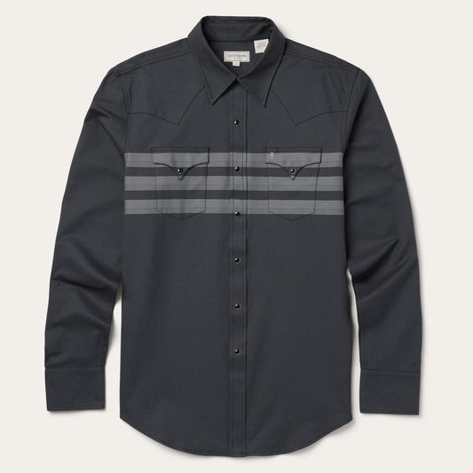 Men Western Shirts Stetson Border Stripe Twill Western Shirt Black