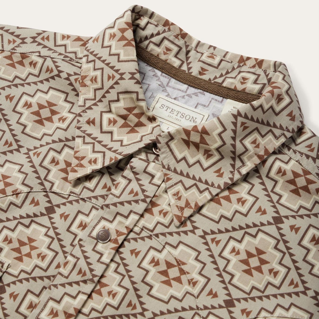 Men Western Shirts Stetson Brown Aztec Poplin Western Shirt Brown