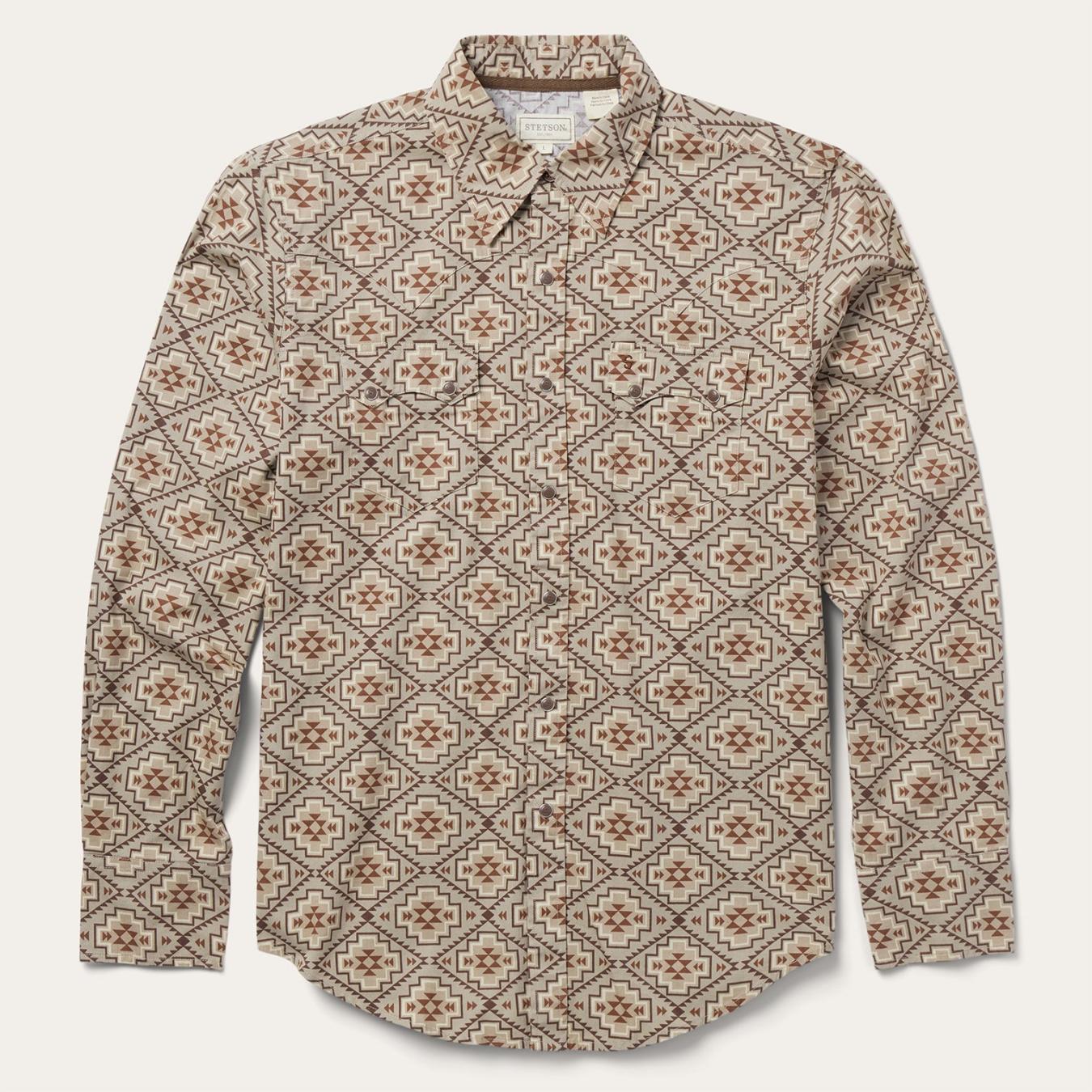 Men Western Shirts Stetson Brown Aztec Poplin Western Shirt Brown