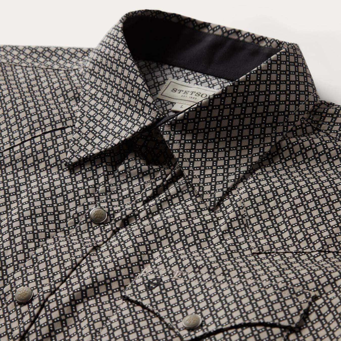 Men Western Shirts Stetson Brown Diamond Print Western Shirt Brown